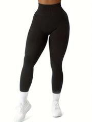 Rib Knit Yoga Pants Slim Fit Seamless Fitness High Stretch