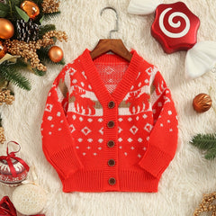 Christmas Dressing Button V neck Knit Cardigan Little Girls Casual Sweater Top