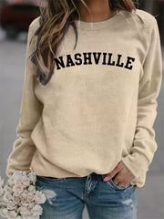 Nashville Print Loose Sweatshirt Crew Neck Women's Clothing