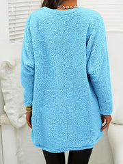 Cat Print Fuzzy Sweatshirt Crew Neck Long Sleeve With Pockets