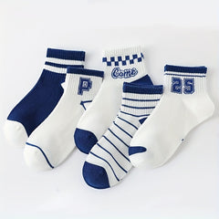 5pairs Baby Boys Girls Letters Boat Socks Thin Cotton Breathable Comfy Short Soc