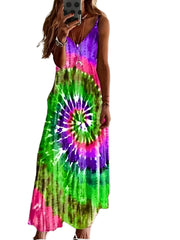 Tie Dye V Neck Maxi Dress