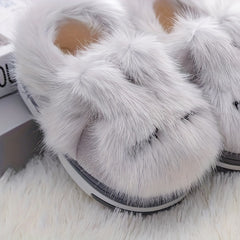Furry Rabbit House Slippers for Girls - Non Slip Soft Bottom Indoor Shoes