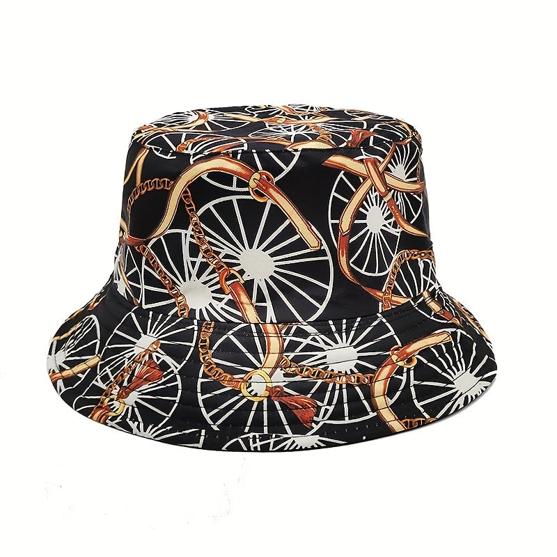 Reversible Chain Print Bucket Hat Casual Travel Beach Hats Unisex