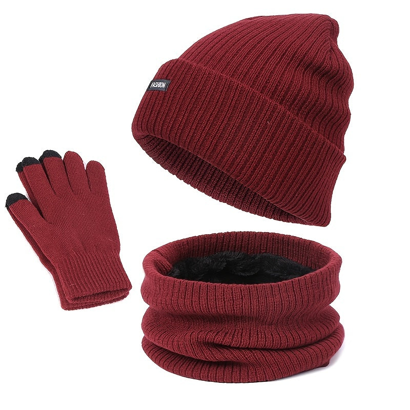 Winter Plus Velvet Hat Scarf Gloves Set Men Women Knitted Thickened Warm