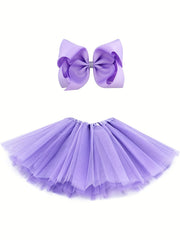 Girls Tulle Tutu Skirt & Bow Headdress Ballet Dressing Up Kid Tutu Skirt