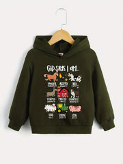 Boys Cartoon Animals Letter Print Hooded Sweatshirt