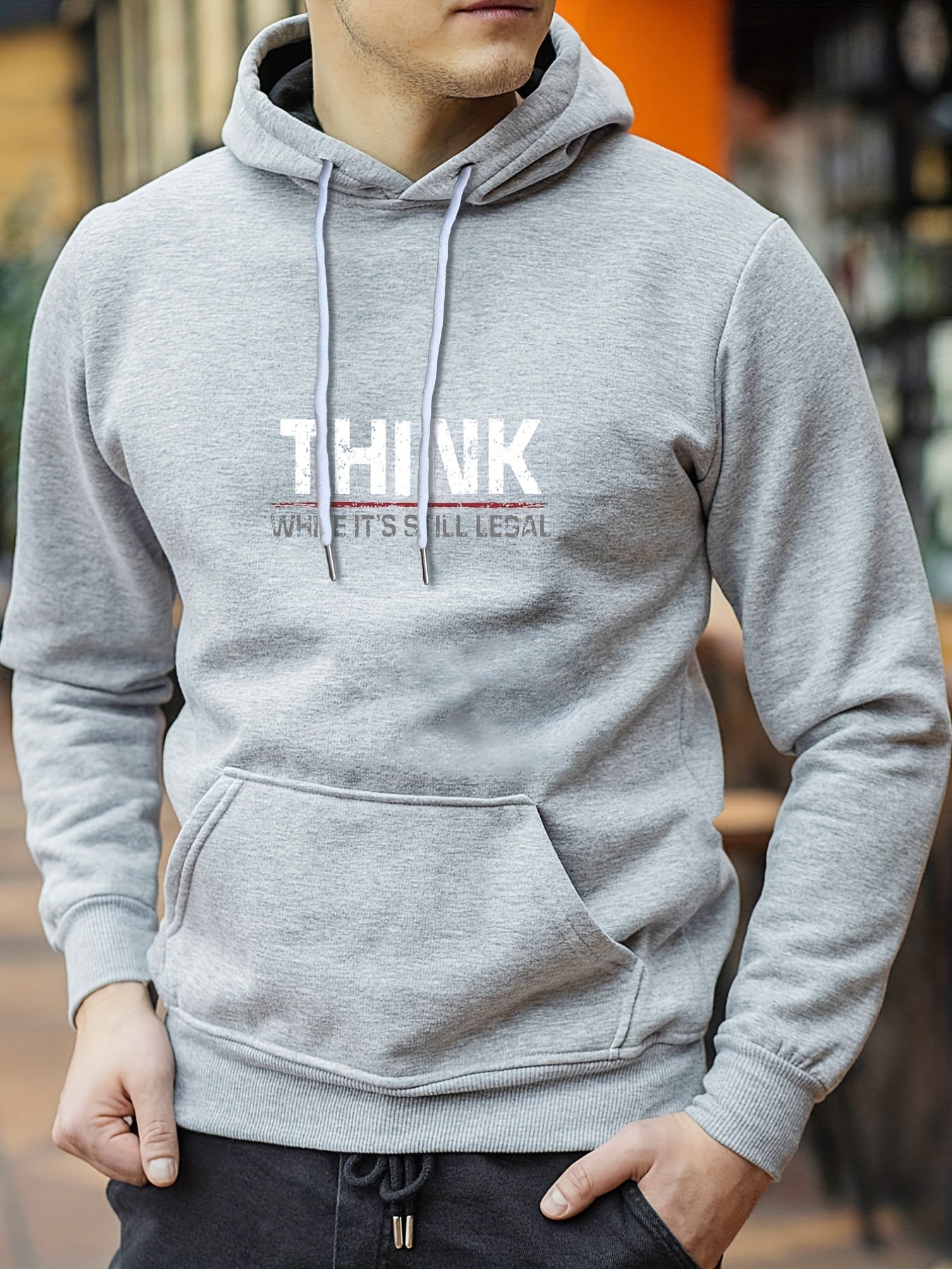THINK Print Hoodie Hoodies For Men Men's Casual Graphic Pullover Hooded Sweatshi
