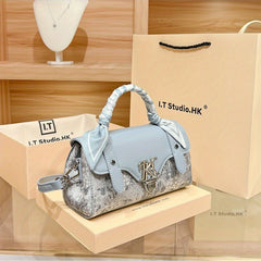 Sky Moire Pattern Handbag with Detachable Strap & Buckle Closure