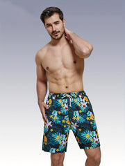 Tropical Flowers & Leaves Print Drawstring Shorts Men's Lounge Shorts