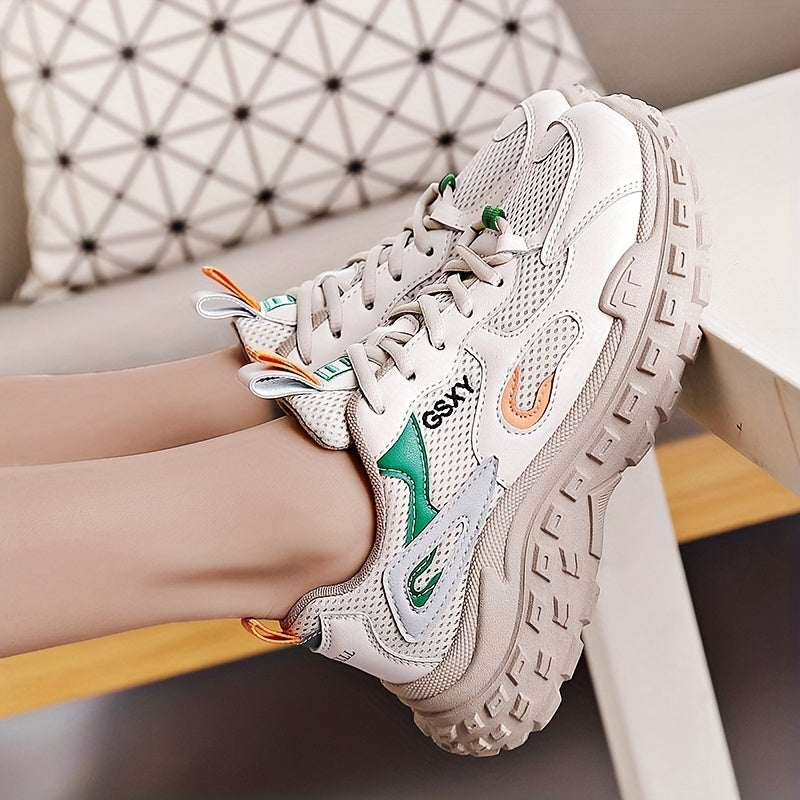 Women's Mesh Chunky Sneakers Breathable Lace Up Low Top Sports Shoes