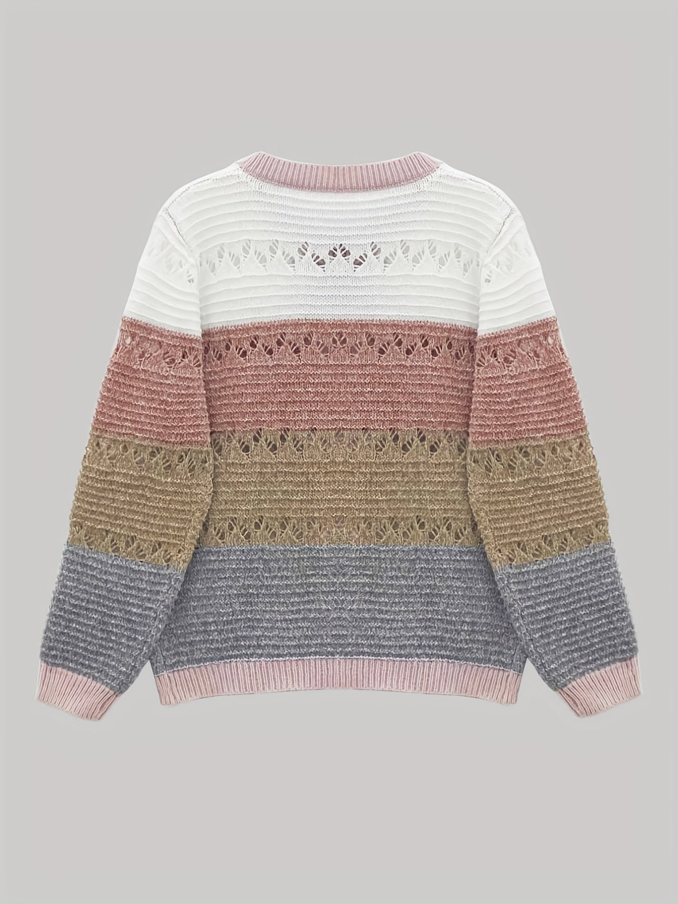 Eyelet Knit Cardigan Open Front Long Sleeve Sweater