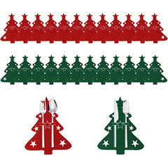 4pcs Xmas Cutlery Bag Pockets Christmas Tree Stars Snowflake Fork Spoon Holder