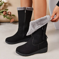 Warm Faux Fur Lined Winter Boots Flat Heel Round Toe Boots