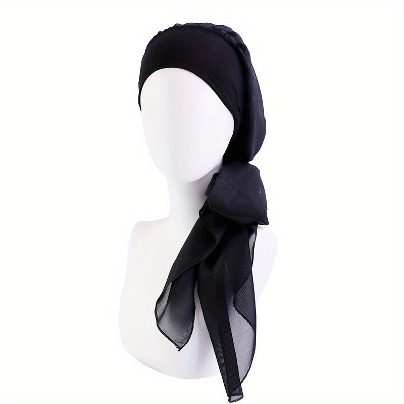 Floral Print Chiffon Bonnet Long Hair Lace Up Head Scarf