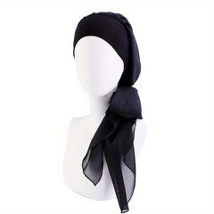 Floral Print Chiffon Bonnet Long Hair Lace Up Head Scarf