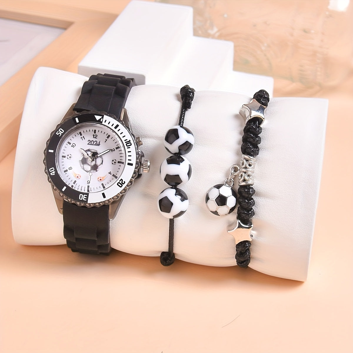 3pcs Boys' Sports Quartz Wristwatch Set Football Style Luminous Display