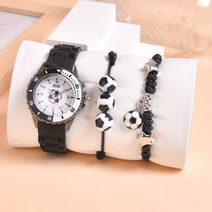 3pcs Boys' Sports Quartz Wristwatch Set Football Style Luminous Display