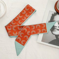 Red Crescent Print Skinny Scarf Hair Ribbon Neckerchief Satin Twilly Scarf