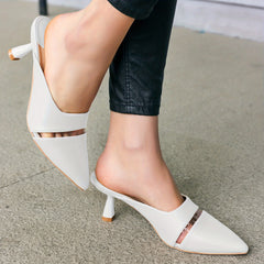 Women's Pointed Toe High Heel Mules Solid Slip On Dress Sandals