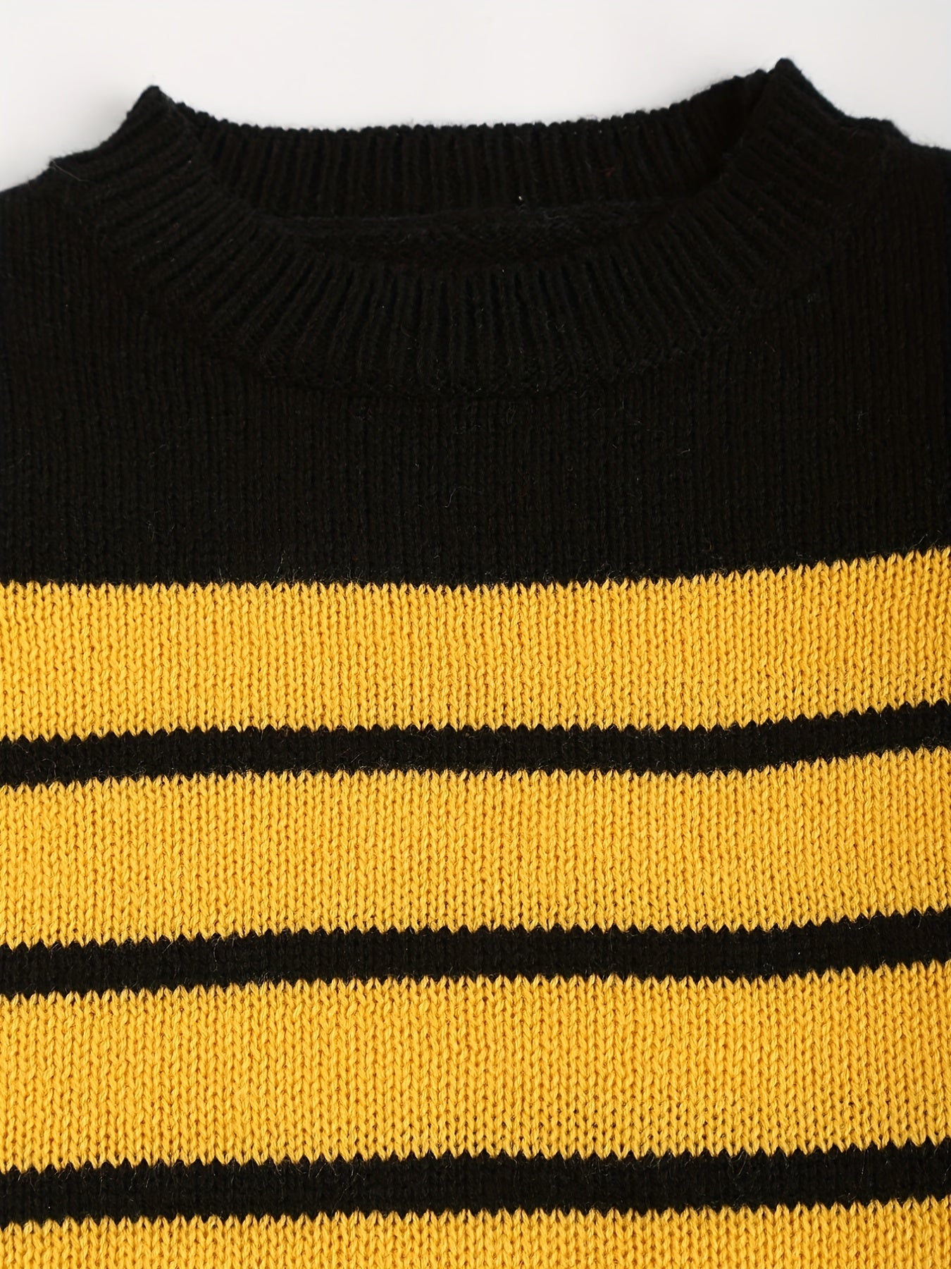Block Striped Crew Neck Girls Knit Pullover Top Kids Sweater