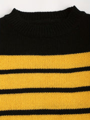 Block Striped Crew Neck Girls Knit Pullover Top Kids Sweater