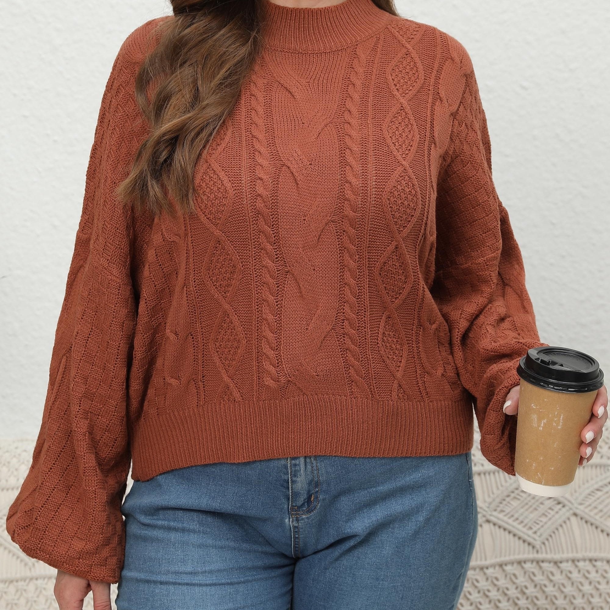 Women's Casual Sweater Argyle Lantern Sleeve Pullover