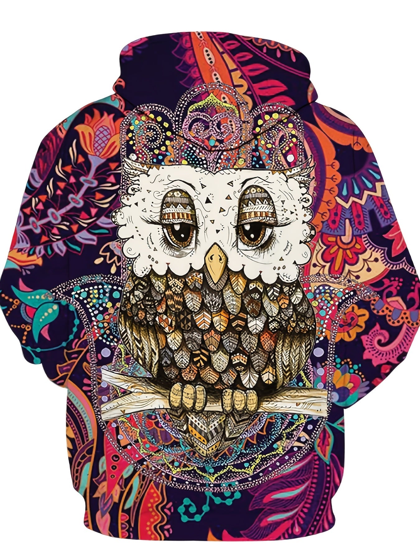 Colorful Owl Print Hoodies For Men Graphic Hoodie Comfy Loose Pullover