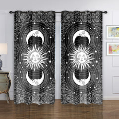 2pcs Sun Moon Print Curtain Window Curtain For Home Decoration