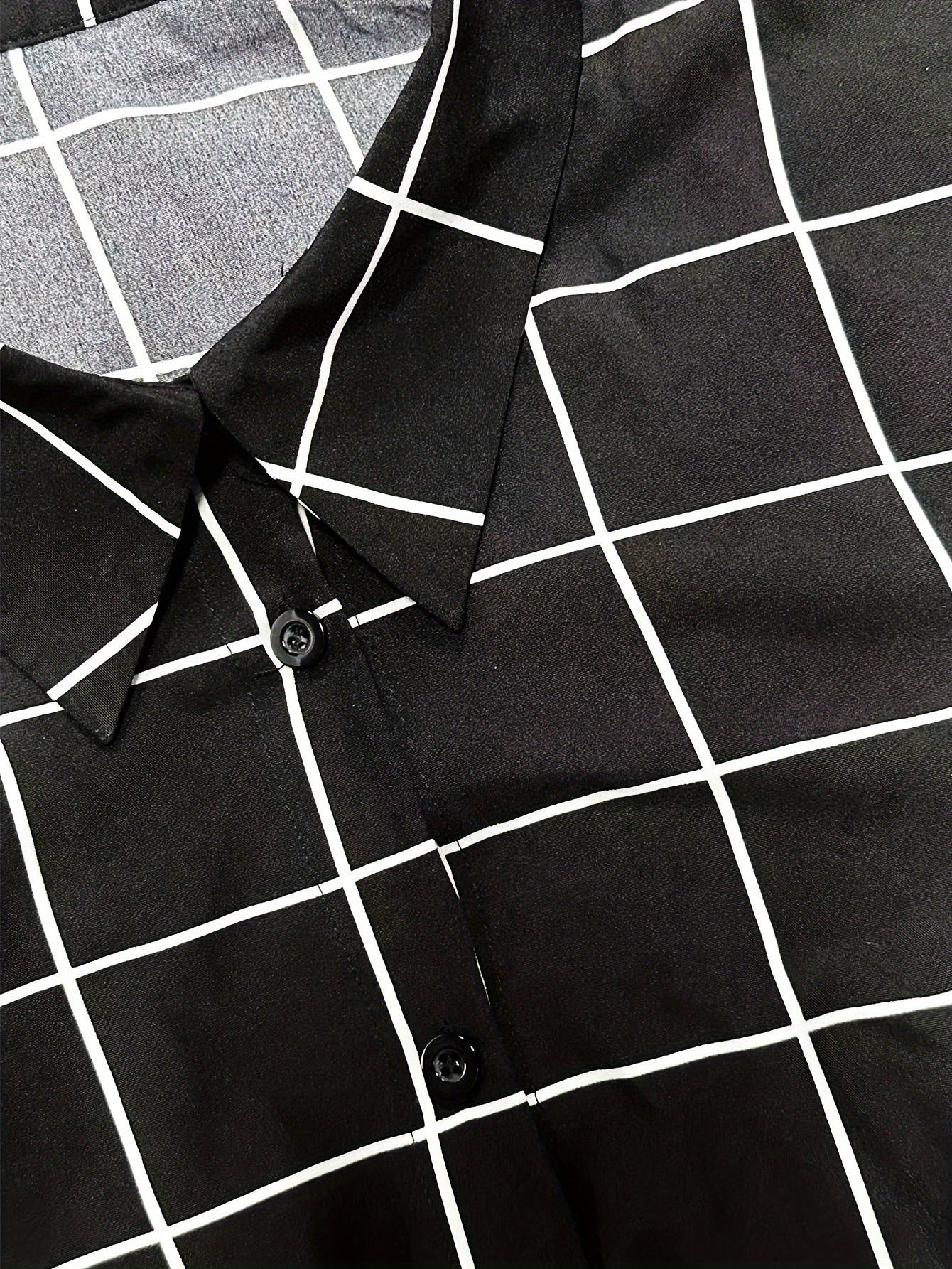 Grid Print Button Up Shirt Dress With Belt