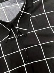 Grid Print Button Up Shirt Dress With Belt