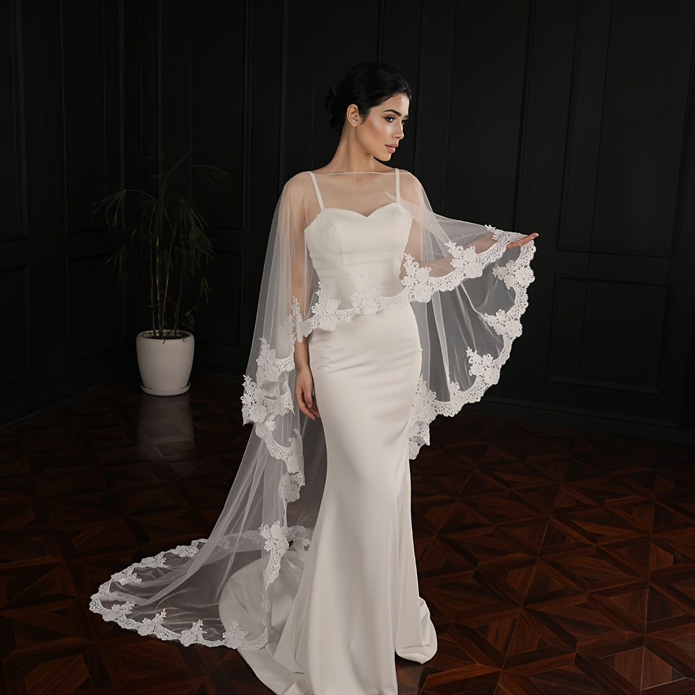 Floral Lace Wedding Veil Floor Length Train Bridal Accessory