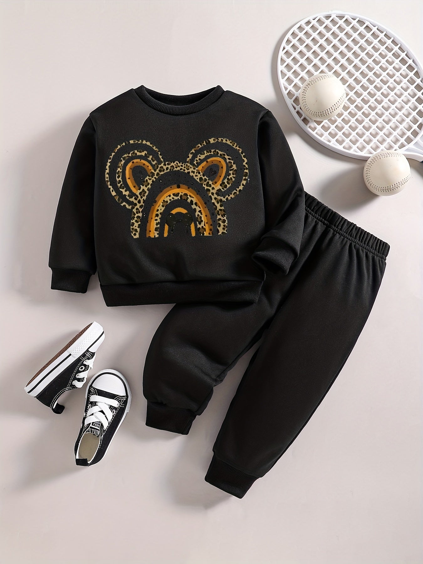 Rainbow Mouse Graphic Sweatshirt Pants Set for Baby Girls Boys