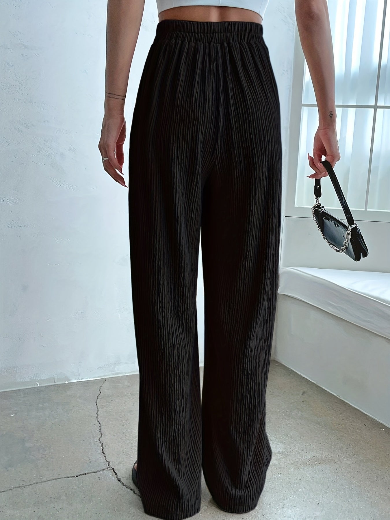 High Waist Wide Leg Pants Solid Casual Every Pants Women's Clothing