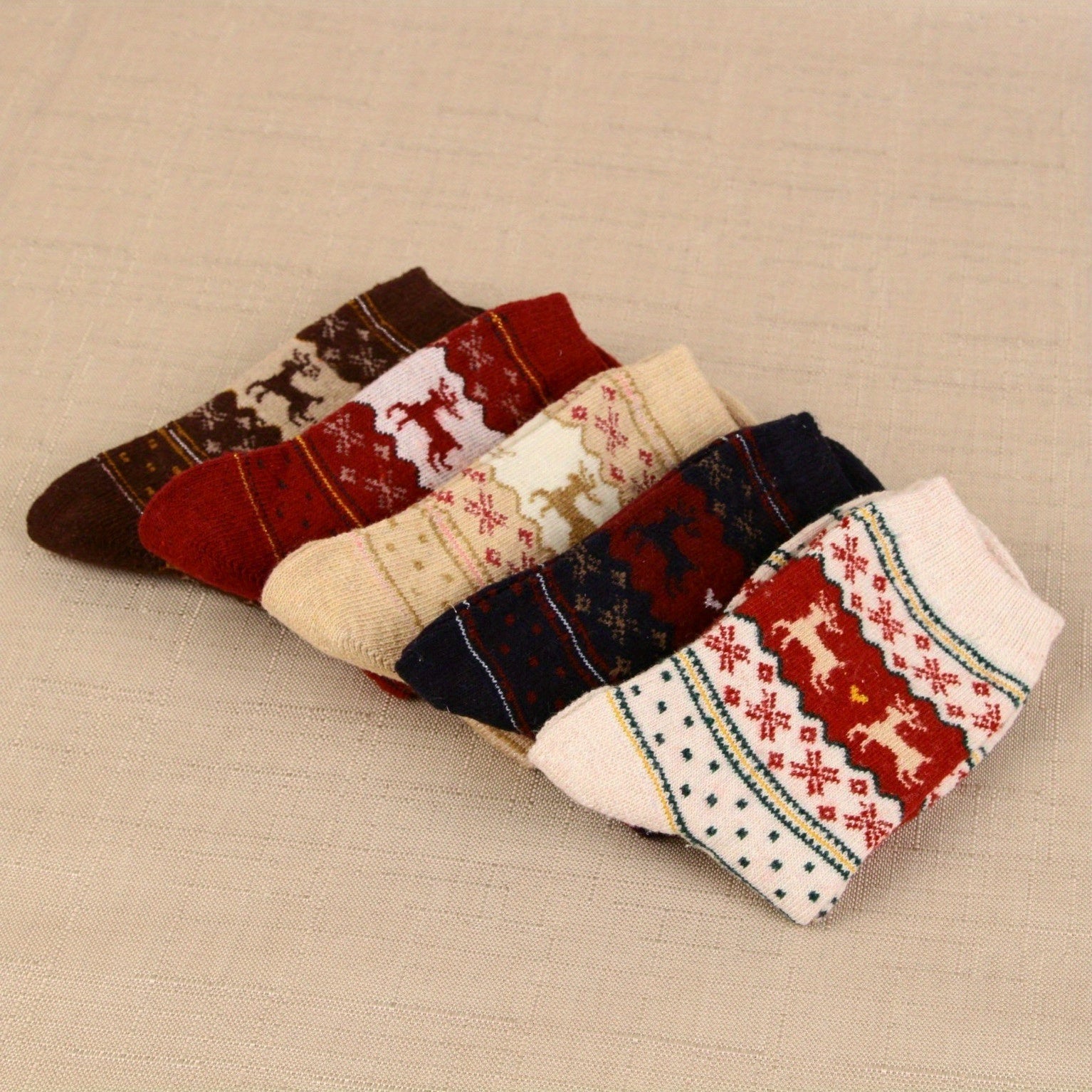 Elk Print Christmas Socks, Comfy & Warm Women's Stockings & Hosiery