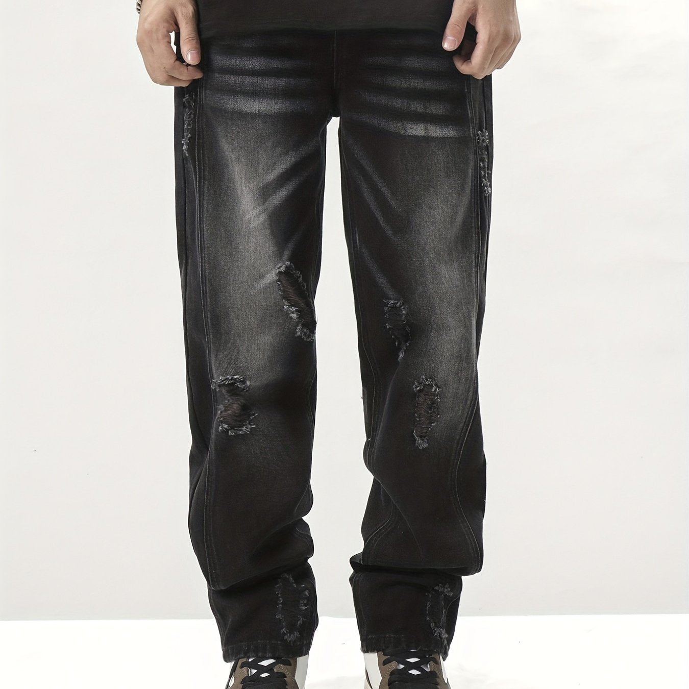 Vintage Ripped Jeans Men's Casual Street Style Distressed Denim Pants