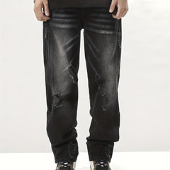 Vintage Ripped Jeans Men's Casual Street Style Distressed Denim Pants