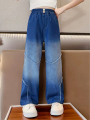 Stylish Gradient & Raw Trim Jeans Wide Leg Trousers