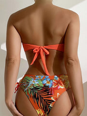 Tropical Print Halter Neck Bikini Set High Stretch Swimsuit
