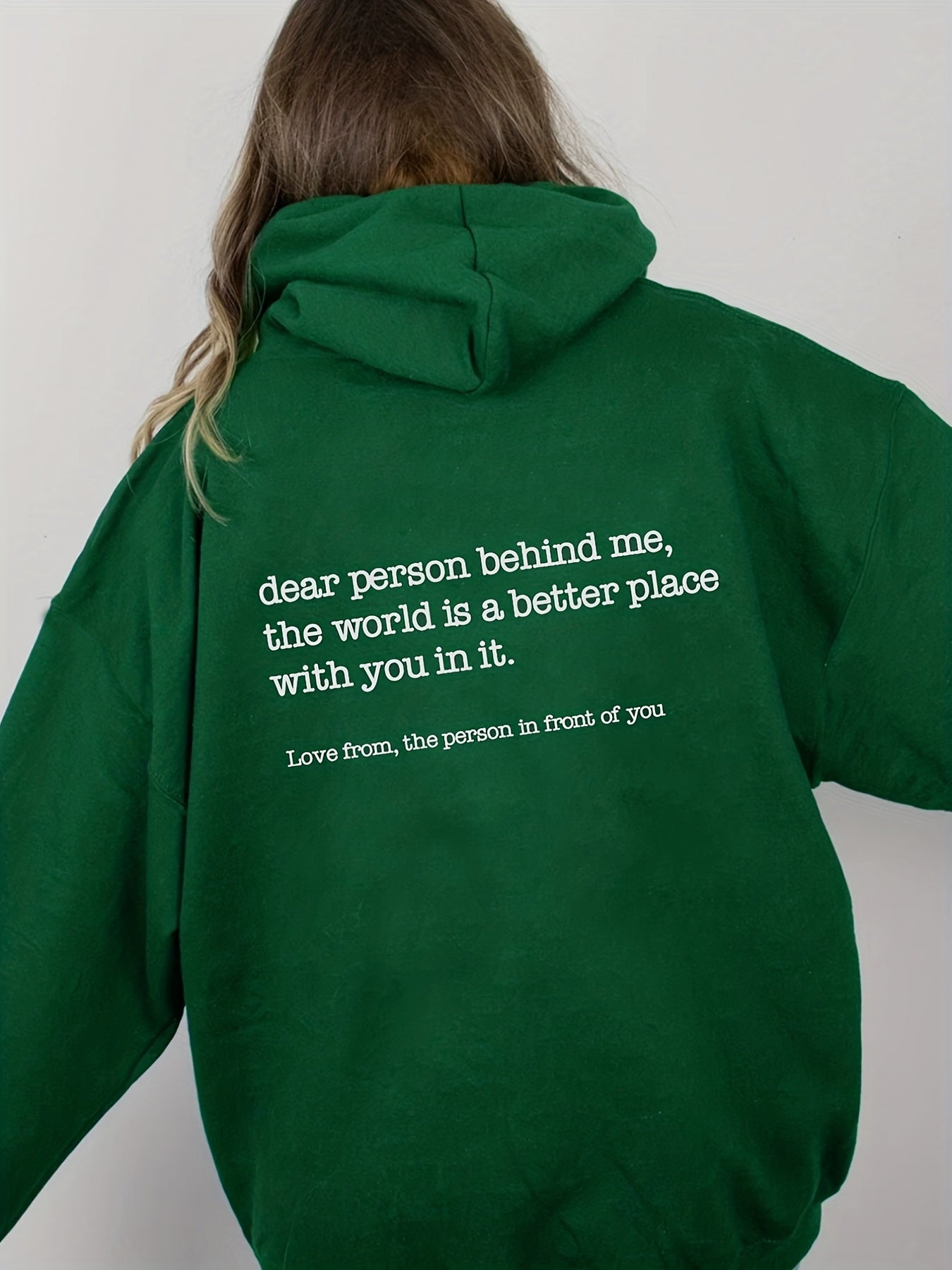 Slogan Print Drawstring Hoodie Casual Loose Hooded Warm Sweatshirt