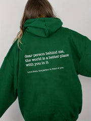Slogan Print Drawstring Hoodie Casual Loose Hooded Warm Sweatshirt