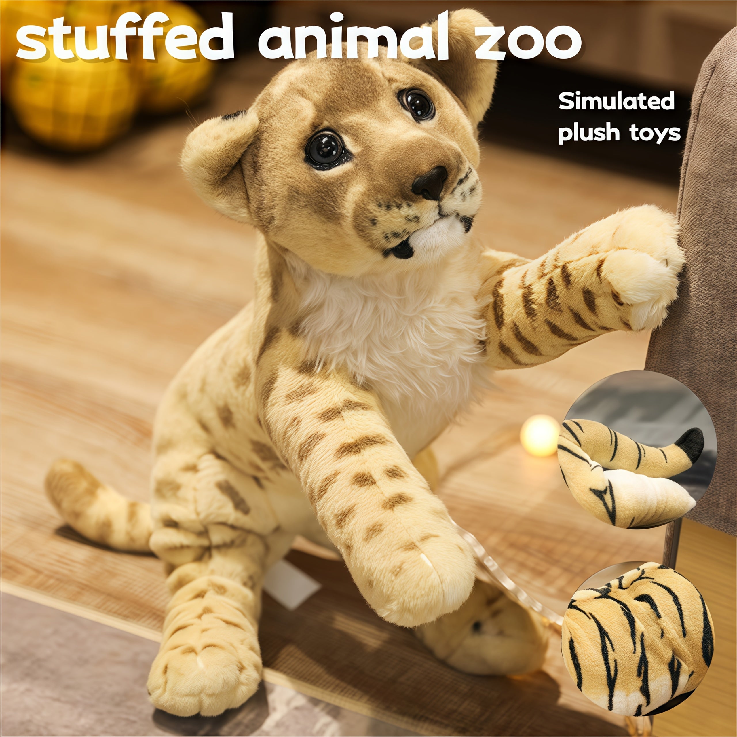 Large Lion Stuffed Animal Wildlife Model Tiger Leopard Doll Birthday