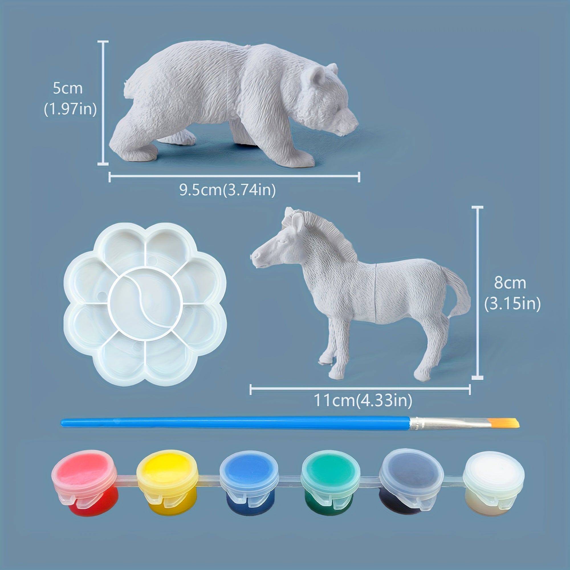 Kids Painting Set with 2 Big Animals, 6 Colors, Brush, Palette
