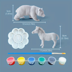 Kids Painting Set with 2 Big Animals, 6 Colors, Brush, Palette