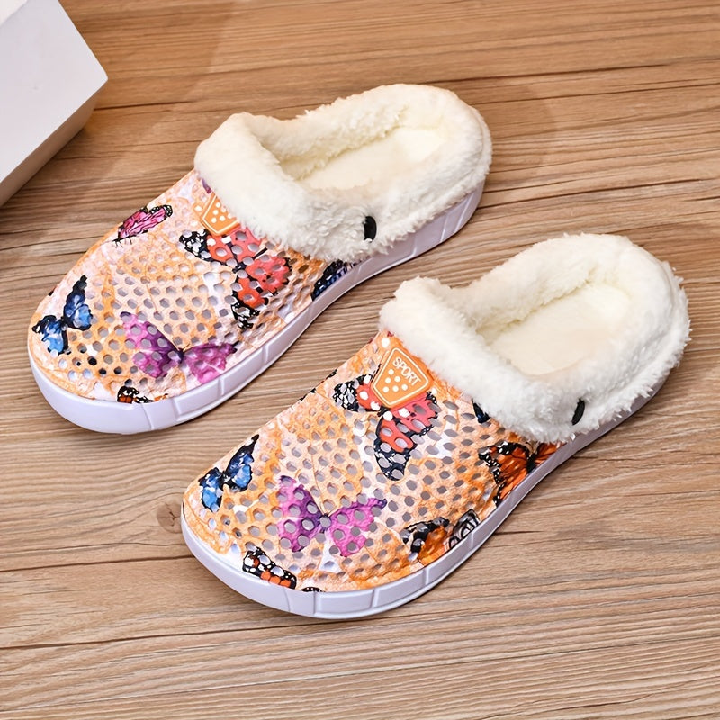 Women's Butterfly Print Warm Hole Shoes Lightweight Outdoor Shoes