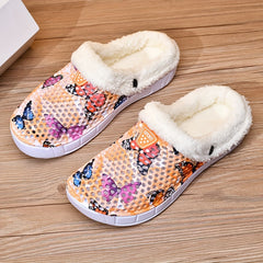 Women's Casual Butterfly Pattern Warm Hole Shoes Comfortable Outdoor Slippers
