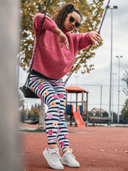Stripe & Floral Print High Rise Skinny Leggings