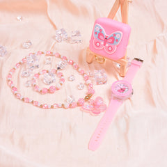 Girls Silicone Butterfly Watch Set with Bracelet, Necklace, Coin Purse