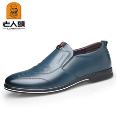 LAORENTOU Men's Leather Oxford Shoes Slip On Dress Shoes For Wedding Business