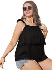 Ruffle Trim Lace Smock Tank Top